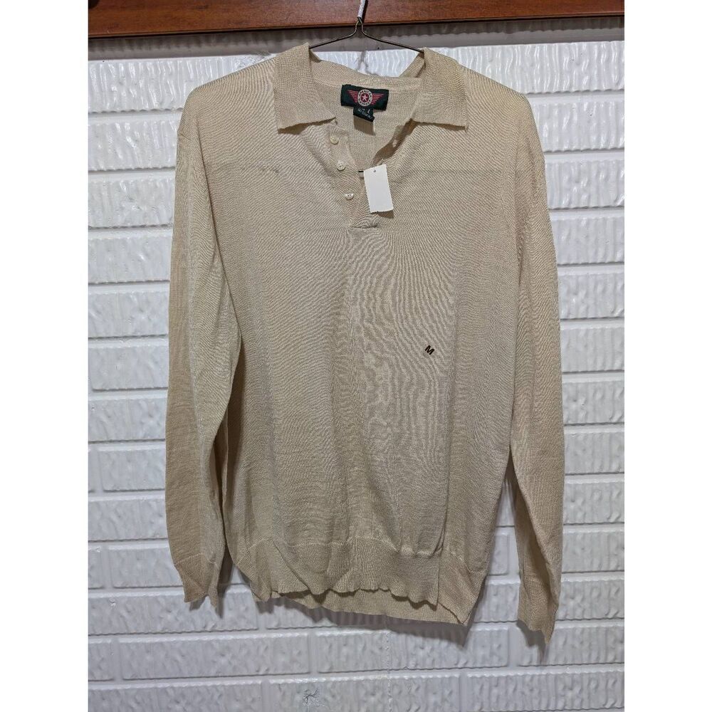 American Outpost Men's Tan Light Weight Merino Wool Collared Pullover Sweater Si